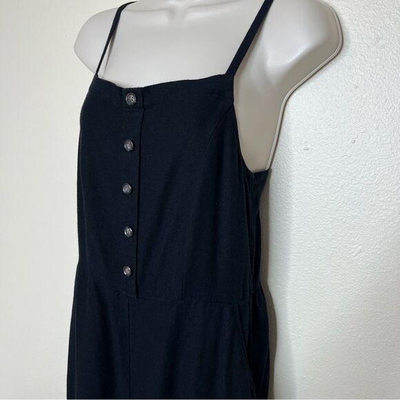 Old Navy Linen Rayon Black Jack Romper Overall Cropped Smocked Back Women Small - Picture 5 of 15
